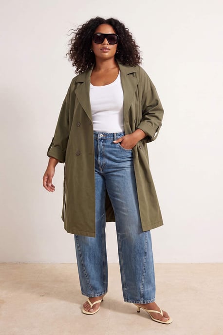 Trendyol Curve Dam Khaki Enfärgad Oversize Plus size Trenchcoats - Image 2