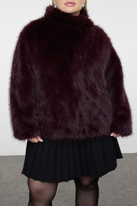 Trendyol Curve Dam Vinröd Enfärgad Lång Regular fit Plus size Kappor - Image 4