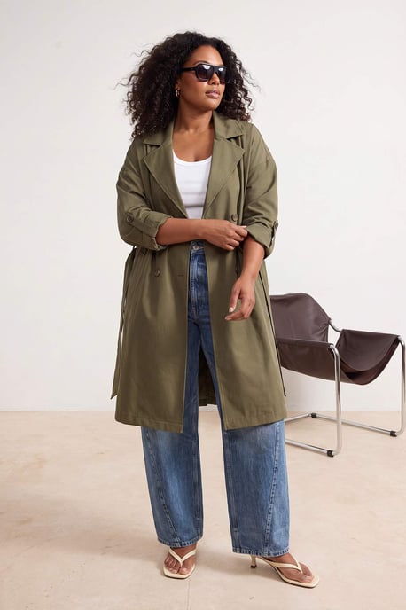 Trendyol Curve Dam Khaki Enfärgad Oversize Plus size Trenchcoats - Image 6