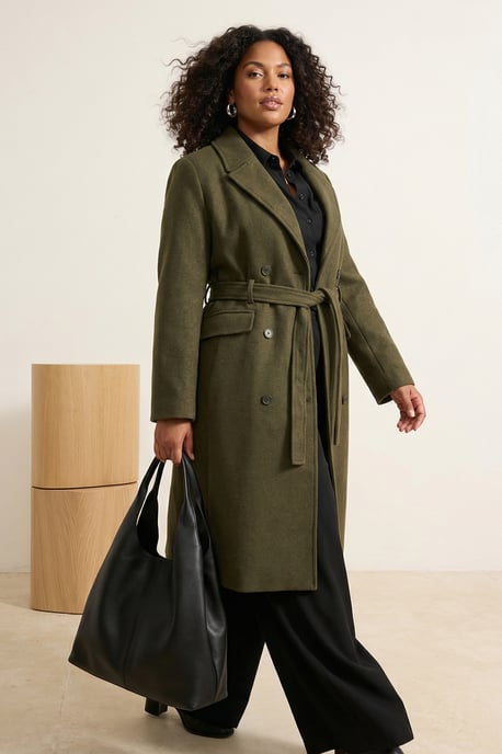 Trendyol Curve Dam Khaki Enfärgad Lång Regular fit Plus size Kappor - Image 5
