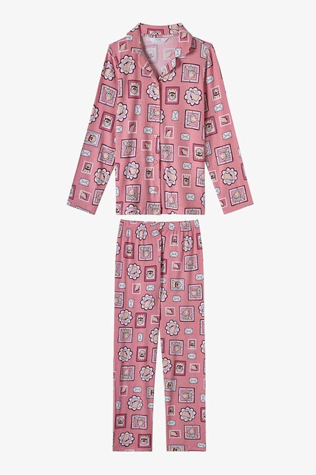 Girls' Kind Mailing Dog Print Long Sleeve Shirt Trousers Pajama Set - Image 1