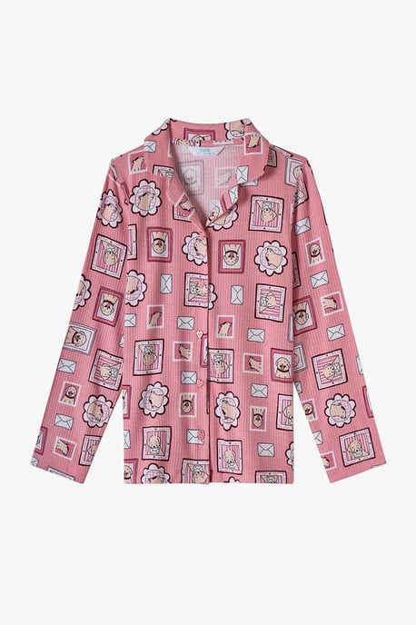 Girls' Kind Mailing Dog Print Long Sleeve Shirt Trousers Pajama Set - Image 2