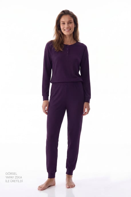 Midnight Mood Ribbed Long Sleeve Pajama Set - Image 1