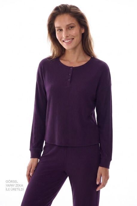 Midnight Mood Ribbed Long Sleeve Pajama Set - Image 2