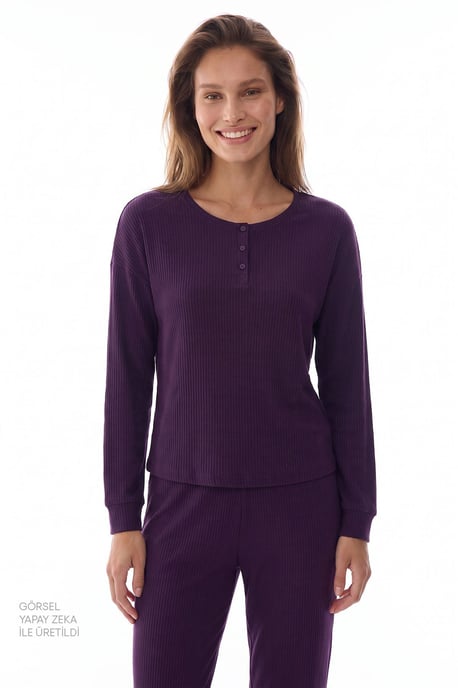 Midnight Mood Ribbed Long Sleeve Pajama Set - Image 3