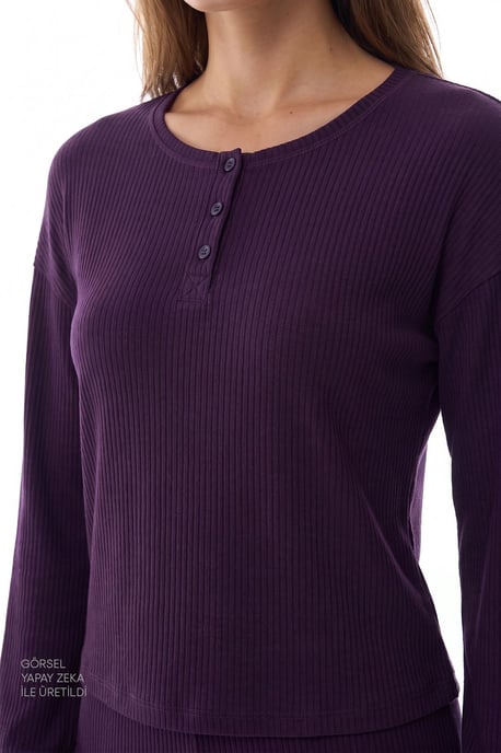 Midnight Mood Ribbed Long Sleeve Pajama Set - Image 4