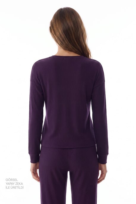 Midnight Mood Ribbed Long Sleeve Pajama Set - Image 6