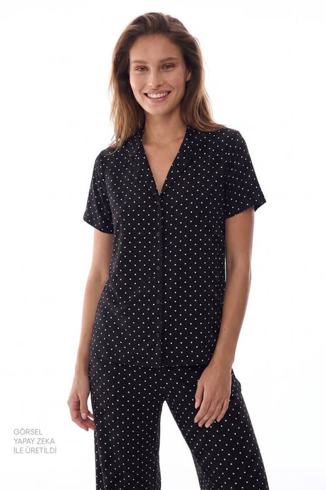 Polka Dot Short Sleeve Shirt Pants Pajama Set - Image 2