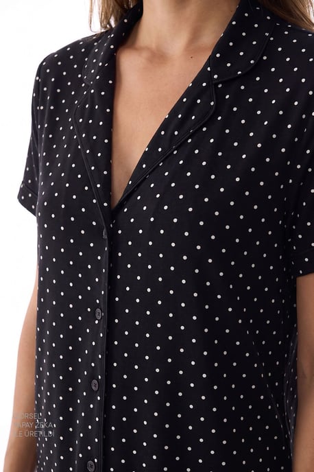 Polka Dot Short Sleeve Shirt Pants Pajama Set - Image 3