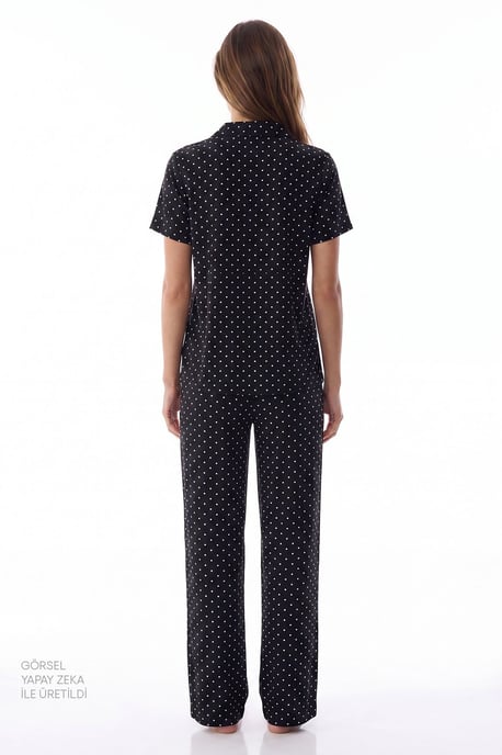 Polka Dot Short Sleeve Shirt Pants Pajama Set - Image 4