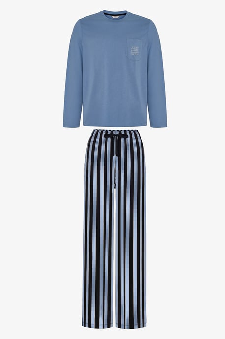 Men's Steel Striped Long Sleeve Pajama Set - Image 1