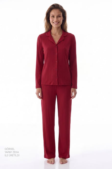Lana Ribbed Long Sleeve Shirt Trousers Pyjama Set - Image 1