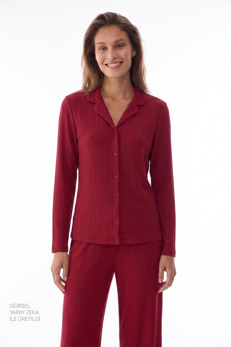 Lana Ribbed Long Sleeve Shirt Trousers Pyjama Set - Image 2