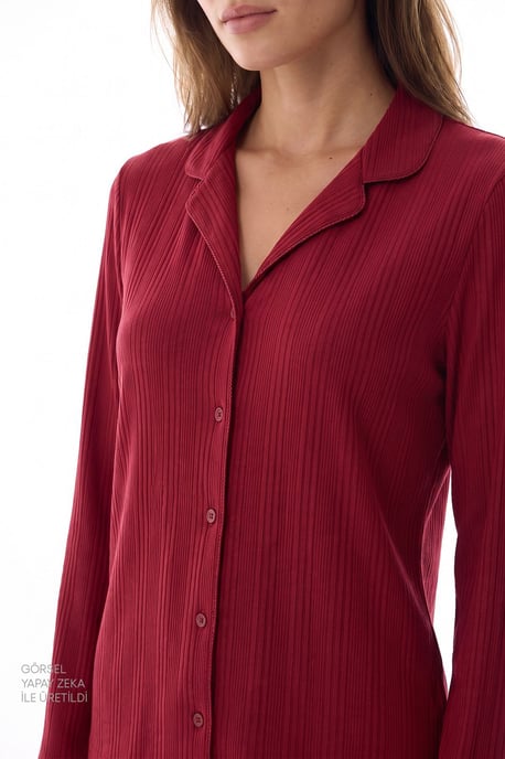 Lana Ribbed Long Sleeve Shirt Trousers Pyjama Set - Image 3