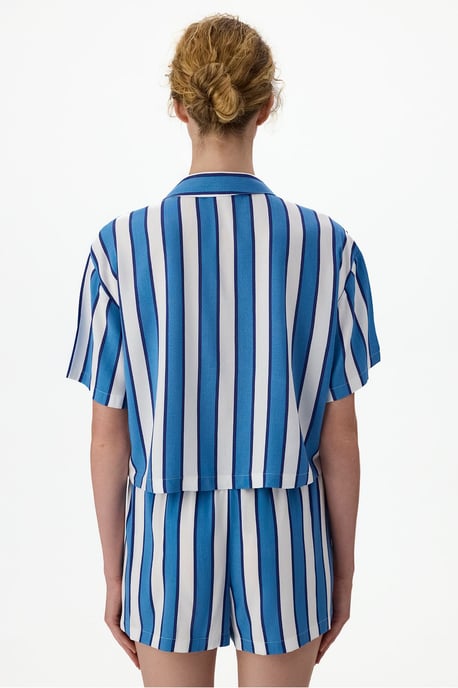 Vacation Striped Short Sleeve Shirt Shorts Pajama Set - Image 2