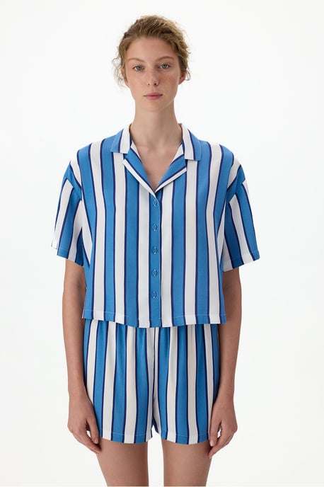 Vacation Striped Short Sleeve Shirt Shorts Pajama Set - Image 3