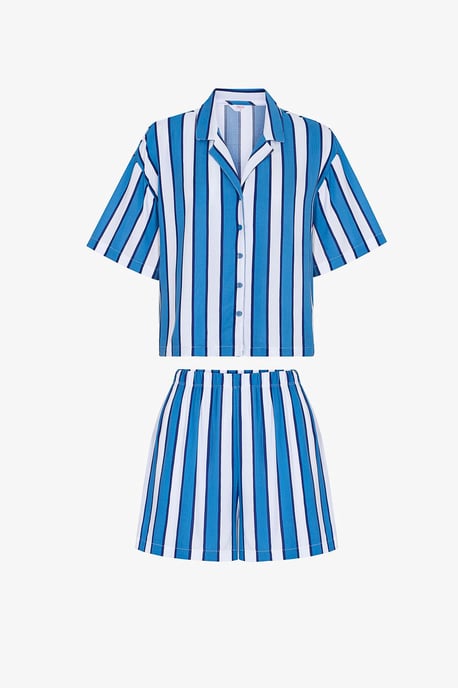 Vacation Striped Short Sleeve Shirt Shorts Pajama Set - Image 5