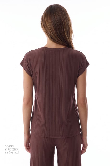 Sleep Mode Ribbed Long Pajama Set With Short Sleeves - Image 5
