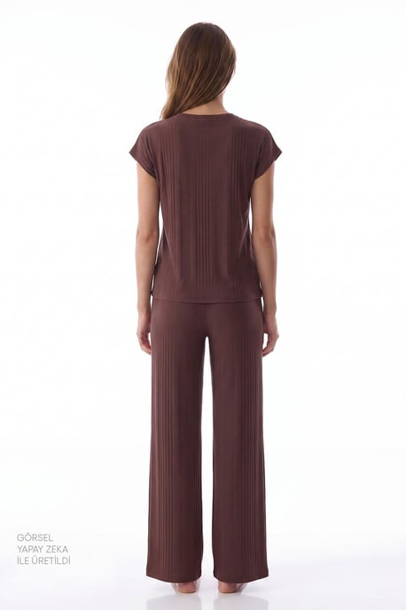 Sleep Mode Ribbed Long Pajama Set With Short Sleeves - Image 6