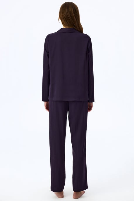 Midnight Satin Striped Long Sleeve Shirt Pants Pajama Set - Image 2