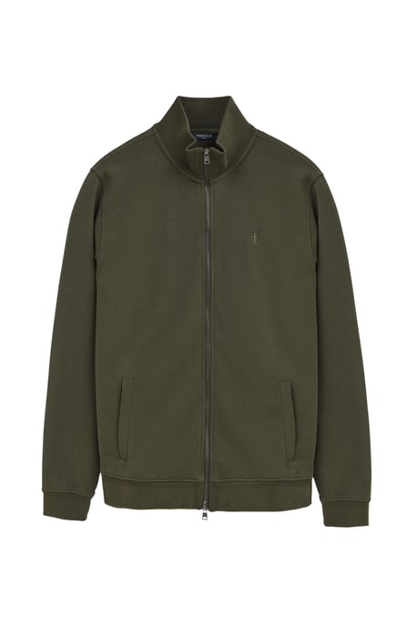 Legergroene sweater met rits, hoge kraag en geborduurd Rigby Go-logo - Image 1