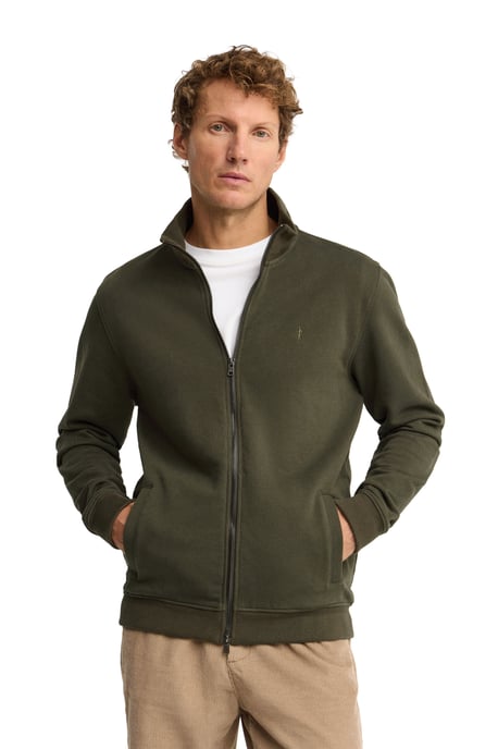 Legergroene sweater met rits, hoge kraag en geborduurd Rigby Go-logo - Image 4