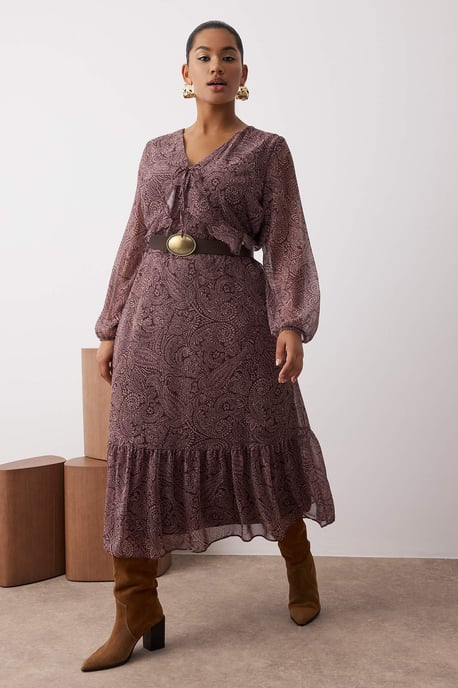 Trendyol Curve Dam Flerfärgad Paisley Maxi Lång Kväll / Vardag A-linje Plus size Klänning - Image 6