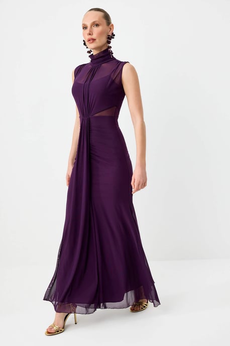 TRENDYOLMİLLA Women's Purple Plain Maxi Sleeveless Graduation / Prom Mermaid Evening & Prom Dress - Image 4