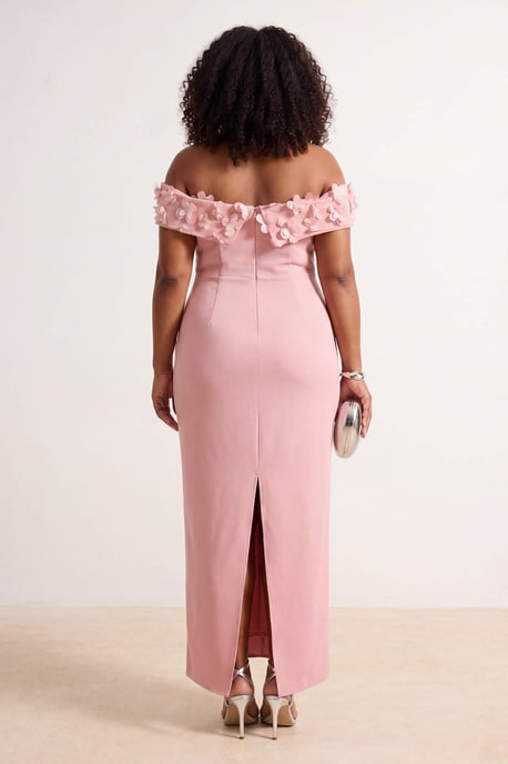 Trendyol Curve Dam Rosa Enfärgad Maxi Ärmlös Fest A-linje Plus size Klänning - Image 4