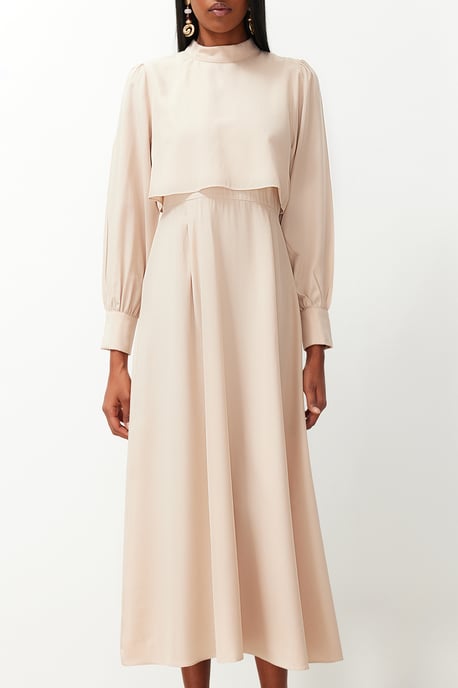 Trendyol Modest Dames Beige Effen Maxi Lang Casual A-lijn Modest Jurken - Image 4