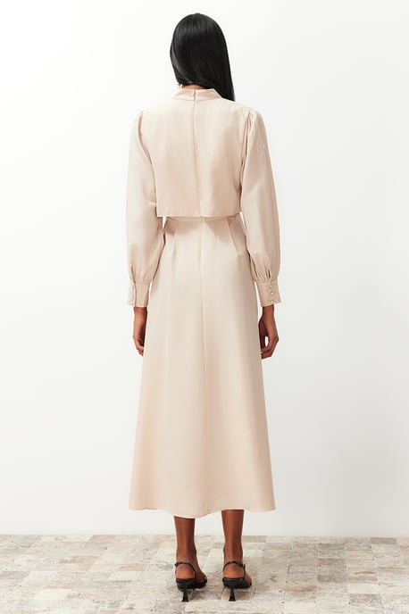 Trendyol Modest Dames Beige Effen Maxi Lang Casual A-lijn Modest Jurken - Image 5