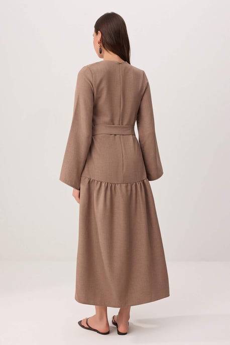 Trendyol Modest Dames Bruin Effen Maxi Lang Casual A-lijn Modest Jurken - Image 3