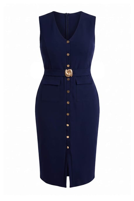 Trendyol Curve Dam Mörkblå Enfärgad Maxi Ärmlös Kväll / Vardag Bodycon Plus size Klänning - Image 4