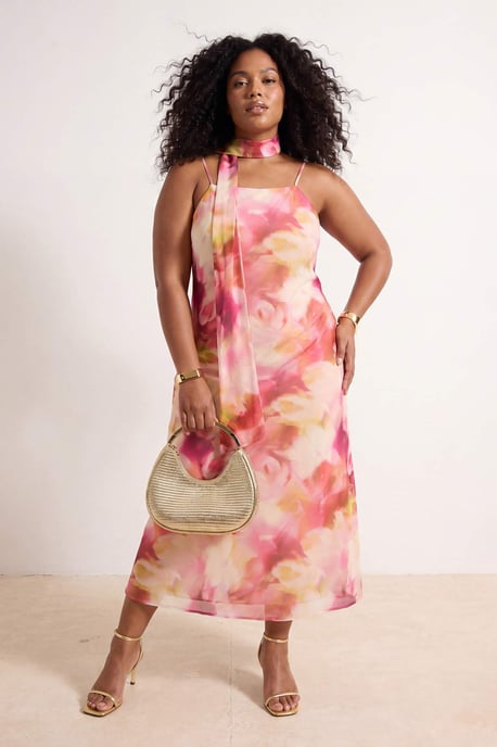 Trendyol Curve Dam Flerfärgad Blommig Maxi Ärmlös Rak Plus size Klänning - Image 6