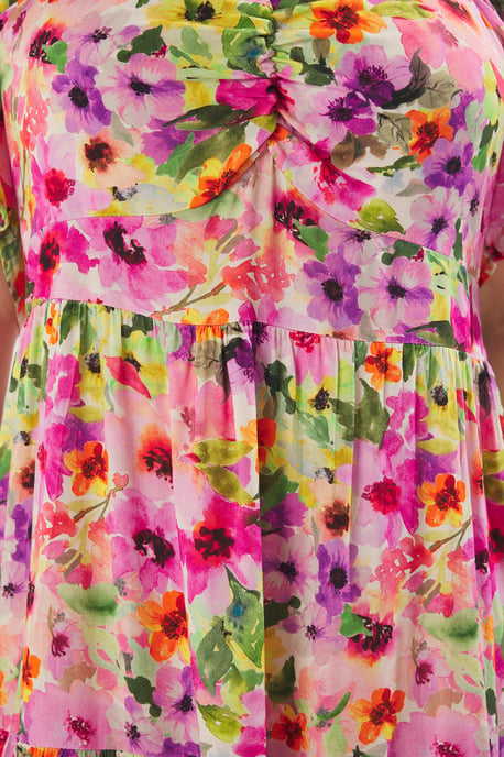Trendyol Curve Dam Flerfärgad Blommig Maxi Trekvartsärm Casual A-linje Plus size Klänning - Image 3