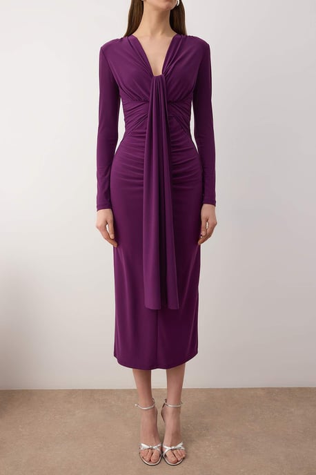 TRENDYOLMİLLA Dames Paars Effen Maxi Lang Stijlvol/Avond Bodycon Jurken - Image 2