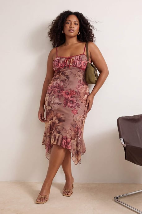 Trendyol Curve Dam Flerfärgad Blommig Maxi Ärmlös Elegant/Kväll Rak Plus size Klänning - Image 6