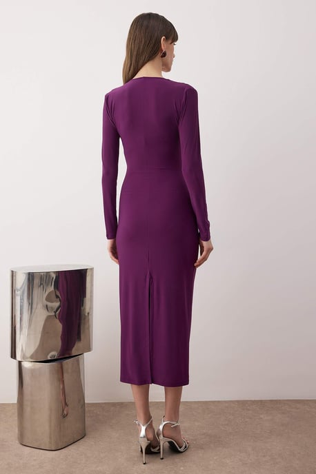 TRENDYOLMİLLA Dames Paars Effen Maxi Lang Stijlvol/Avond Bodycon Jurken - Image 3
