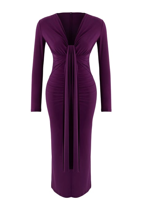 TRENDYOLMİLLA Dames Paars Effen Maxi Lang Stijlvol/Avond Bodycon Jurken - Image 4