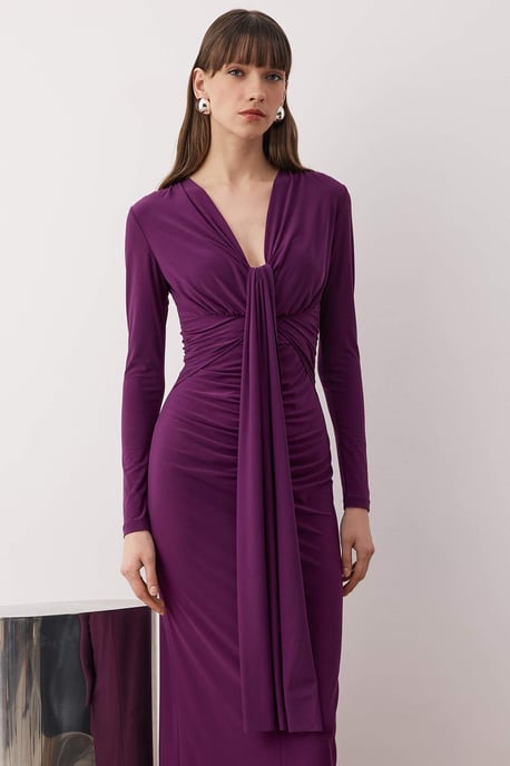 TRENDYOLMİLLA Dames Paars Effen Maxi Lang Stijlvol/Avond Bodycon Jurken - Image 6