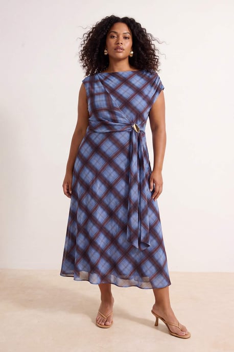 Trendyol Curve Dam Flerfärgad Rutig Maxi Ärmlös A-linje Plus size Klänning - Image 2