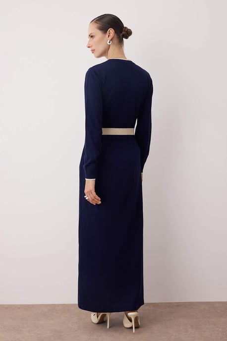 Trendyol Modest Dames Donkerblauw Colorblock Maxi Lang Casual Skater Modest Jurken - Image 3