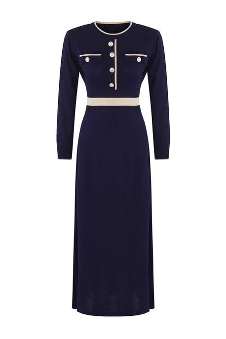 Trendyol Modest Dames Donkerblauw Colorblock Maxi Lang Casual Skater Modest Jurken - Image 4
