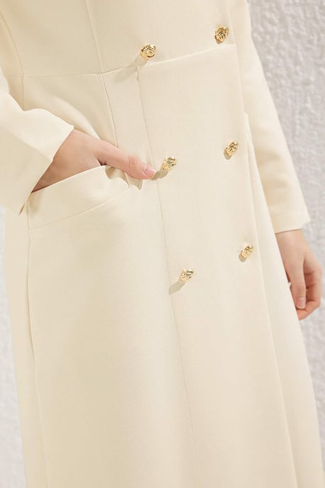 Trendyol Modest Dames Beige Effen Maxi Lang Zakelijk Double-breasted Modest Jurken - Image 2