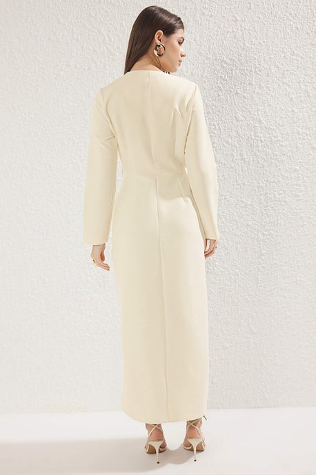 Trendyol Modest Dames Beige Effen Maxi Lang Zakelijk Double-breasted Modest Jurken - Image 3