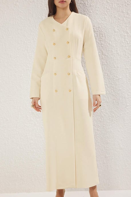 Trendyol Modest Dames Beige Effen Maxi Lang Zakelijk Double-breasted Modest Jurken - Image 5