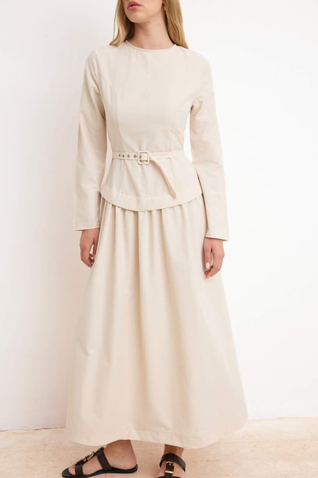 Trendyol Modest Dames Beige Effen Maxi Lang Casual Skater Modest Jurken - Image 2