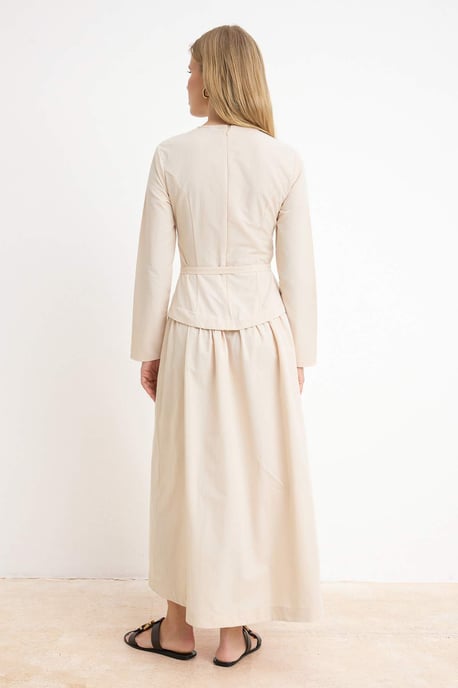 Trendyol Modest Dames Beige Effen Maxi Lang Casual Skater Modest Jurken - Image 3