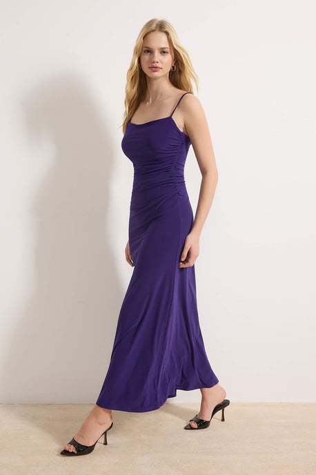 TRENDYOLMİLLA Dames Paars Effen Maxi Mouwloos Casual A-lijn Jurken - Image 4