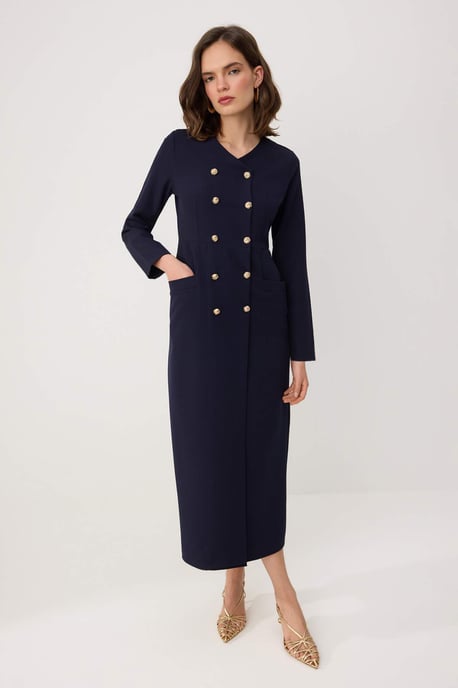 Trendyol Modest Dames Donkerblauw Effen Maxi Lang Zakelijk Double-breasted Modest Jurken - Image 1